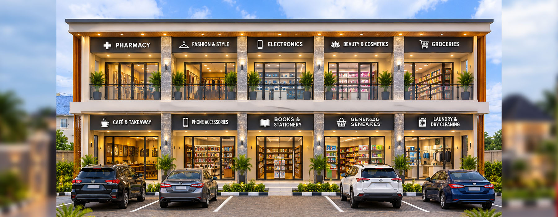 BLOCK OF SHOPS NEW SITE architectural render